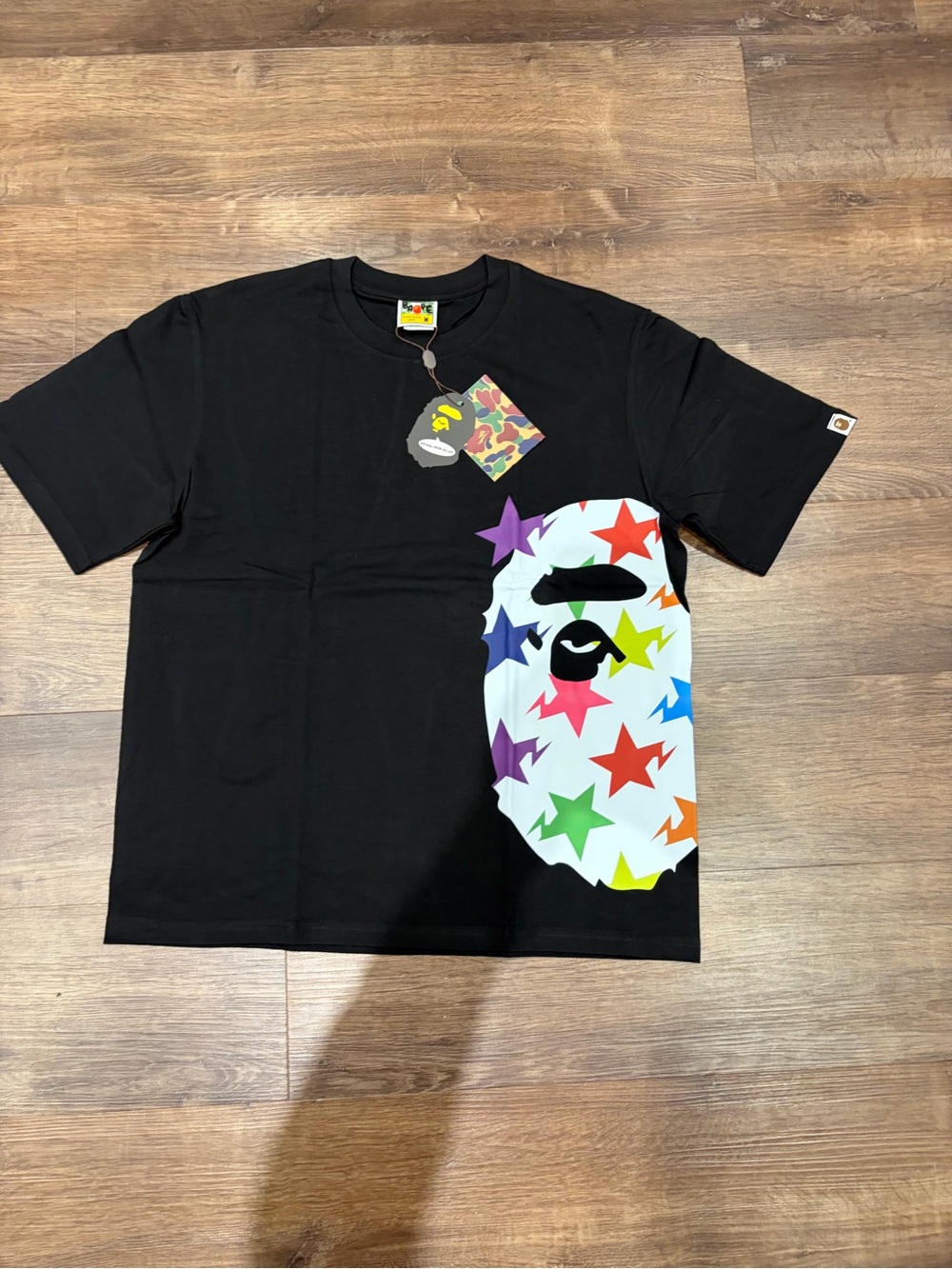 Bape Black Tee with Colorful Star Ape Head